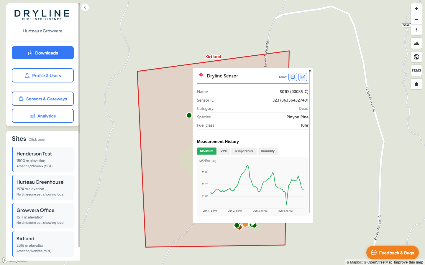 Sensor map popup