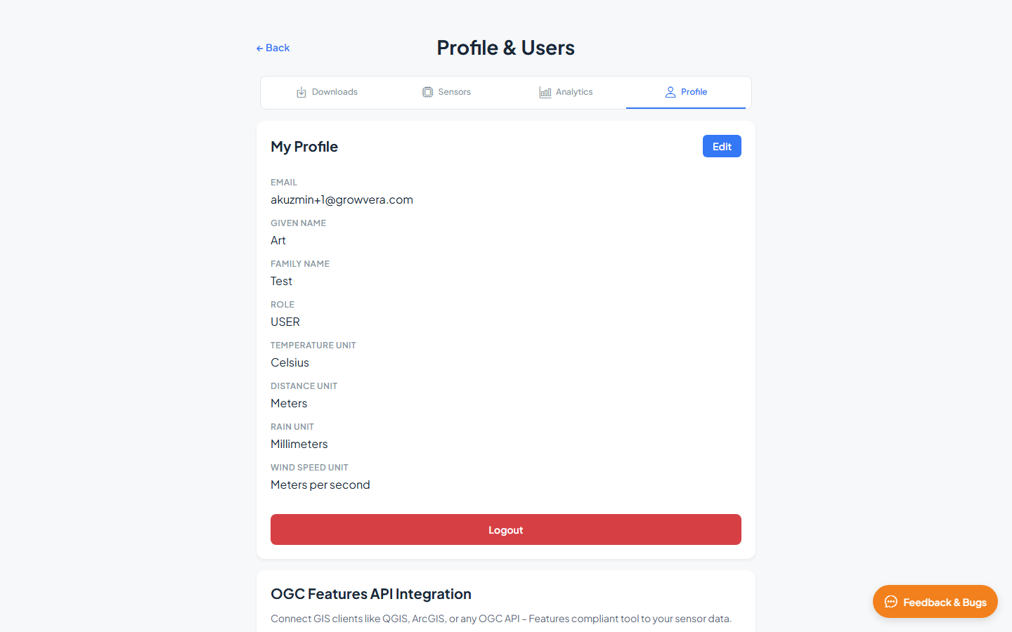 Profile & Users page